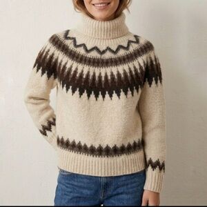 Polo Ralph Lauren Fair Isle Wool Turtleneck Sweater Size Medium Cream Brown